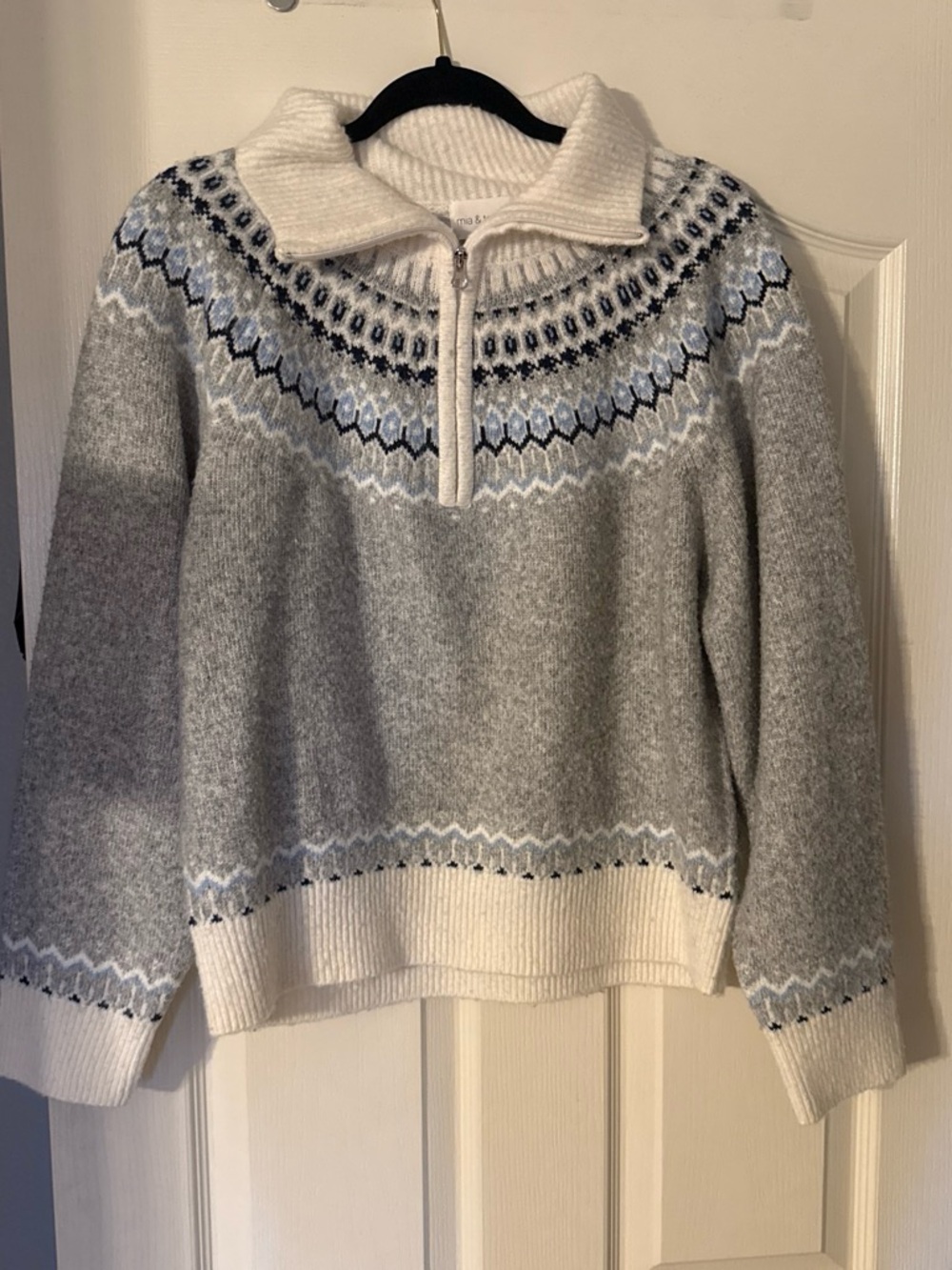 Women’s Gray Fair Isle Half-Zip Sweater